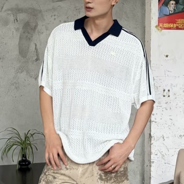 ADIDAS ORIGINALS 白藍 針織 POLO衫 寬鬆 休閒 短袖上衣 KW5684