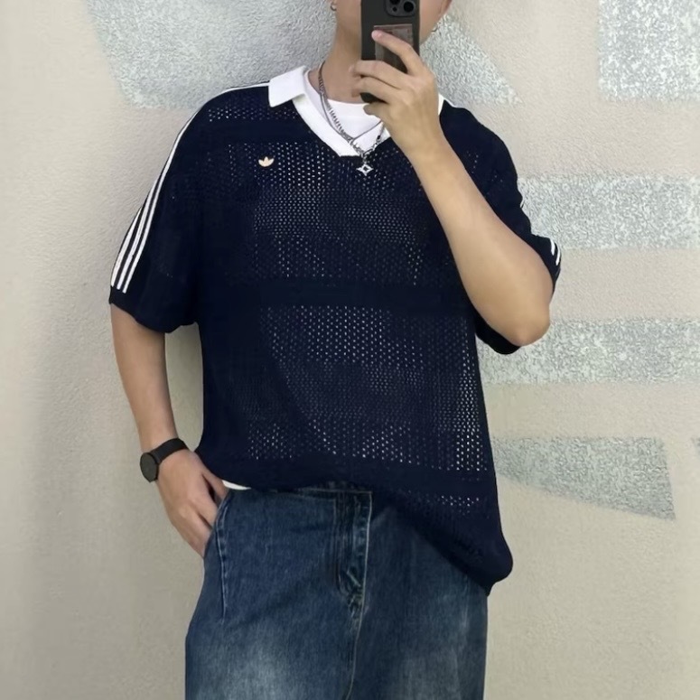 ADIDAS ORIGINALS 深藍 針織 POLO衫 寬鬆 休閒 短袖上衣 KW5685