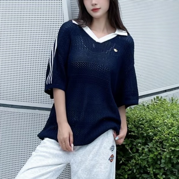 ADIDAS ORIGINALS 深藍 針織 POLO衫 寬鬆 休閒 短袖上衣 KW5685