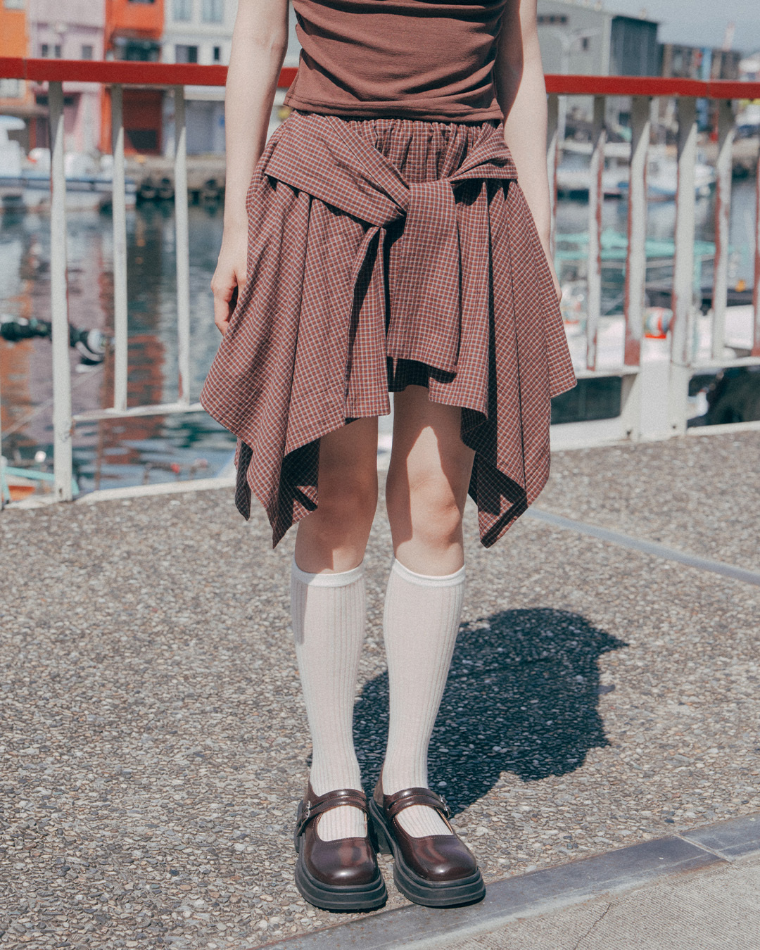 Irregular-strap plaid skort – available in two colors【03010968】in stock+pre-order
