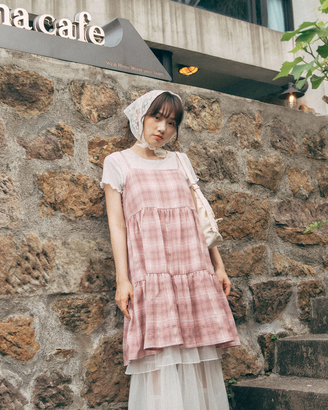 Pink Plaid Tiered Mini Dress with Spaghetti Straps and Back Tie Detail【01087341】in stock+pre-order