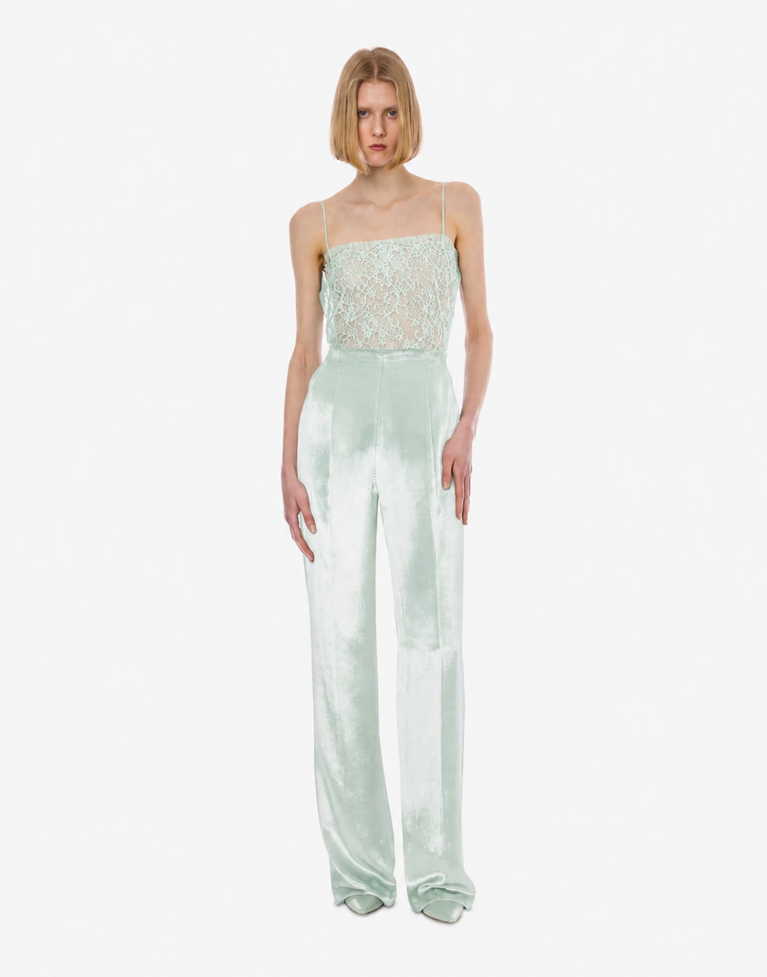 ALBERTA  FERRETTI  細肩帶蕾絲背心(灰綠)