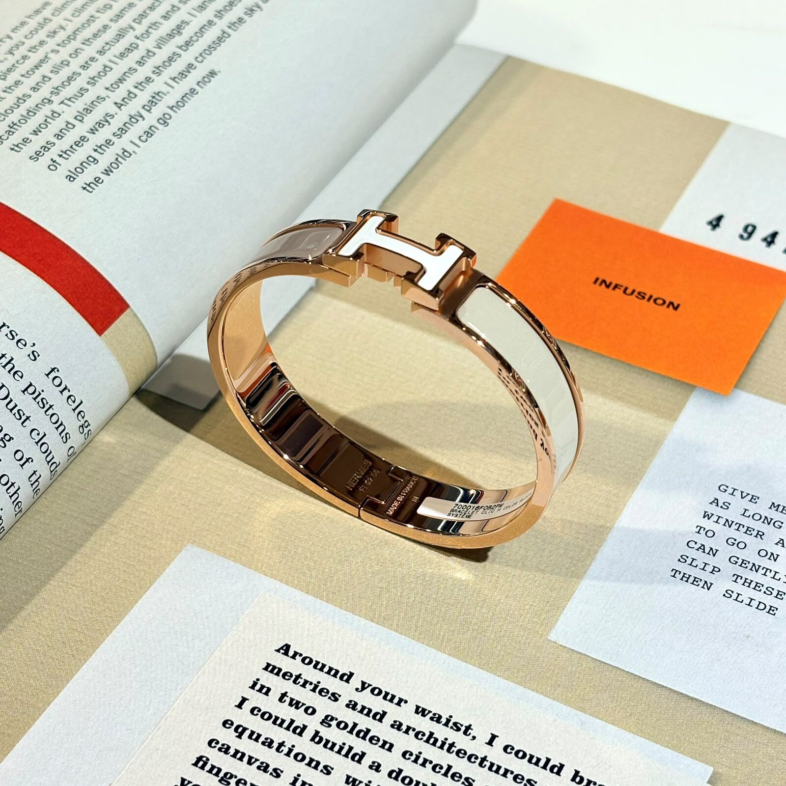 全新HERMES拼色手鐲 PM碼 (奶茶色x大象灰x白色x玫瑰金) CLIC H BRACELET H700016FOB2PM #BRAND NEW #香榭站正品