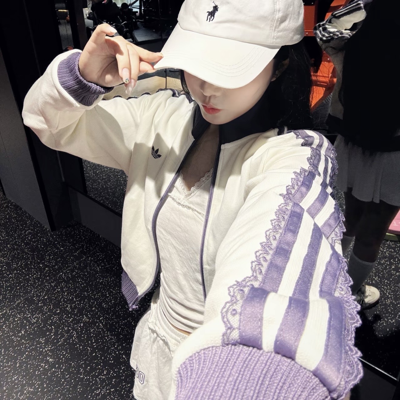 ADIDAS ORIGINALS 白紫 蕾絲線條 短版外套 休閒 LF2334