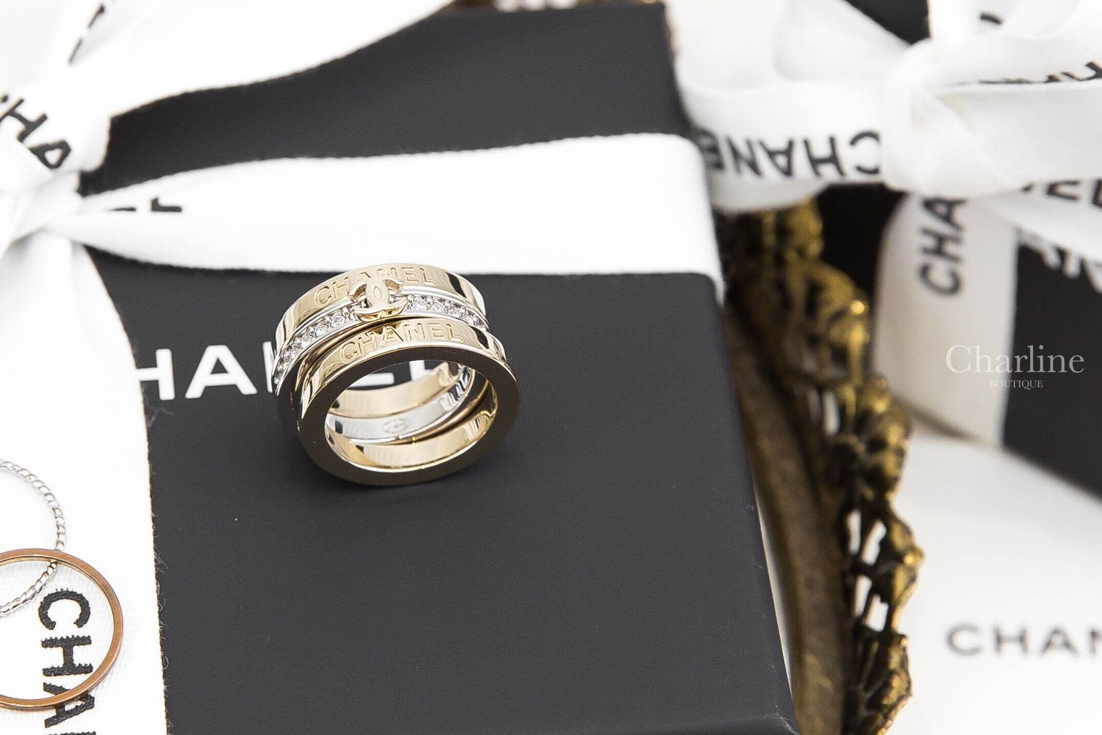 Chanel Ring 金色字母CC/銀色水鑽立體金CC戒指三件組-Charline Boutique 精品代購