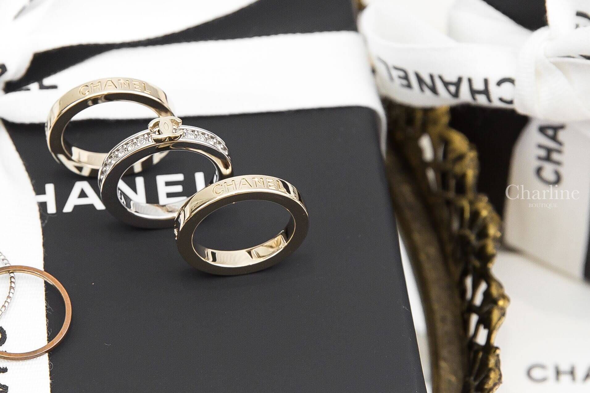 Chanel Ring 金色字母CC/銀色水鑽立體金CC戒指三件組-Charline Boutique 精品代購
