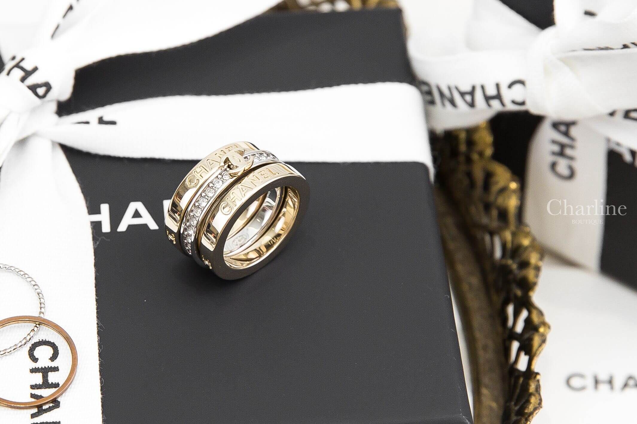 Chanel Ring 金色字母CC/銀色水鑽立體金CC戒指三件組-Charline Boutique 精品代購