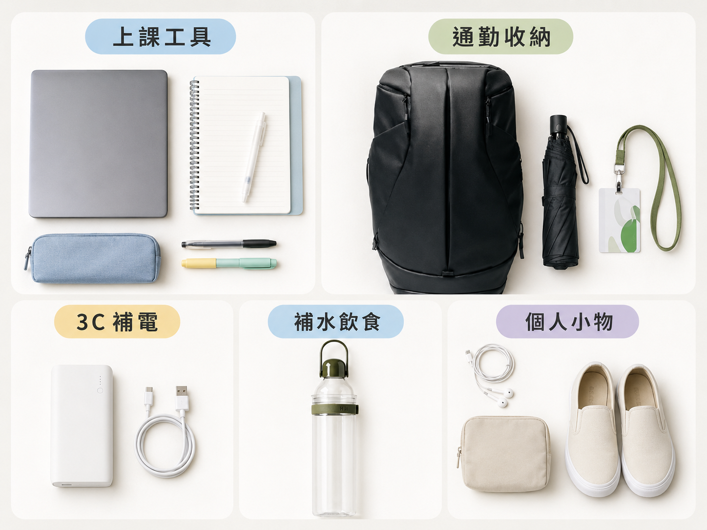 大學生上課必備 10 件用品分類圖