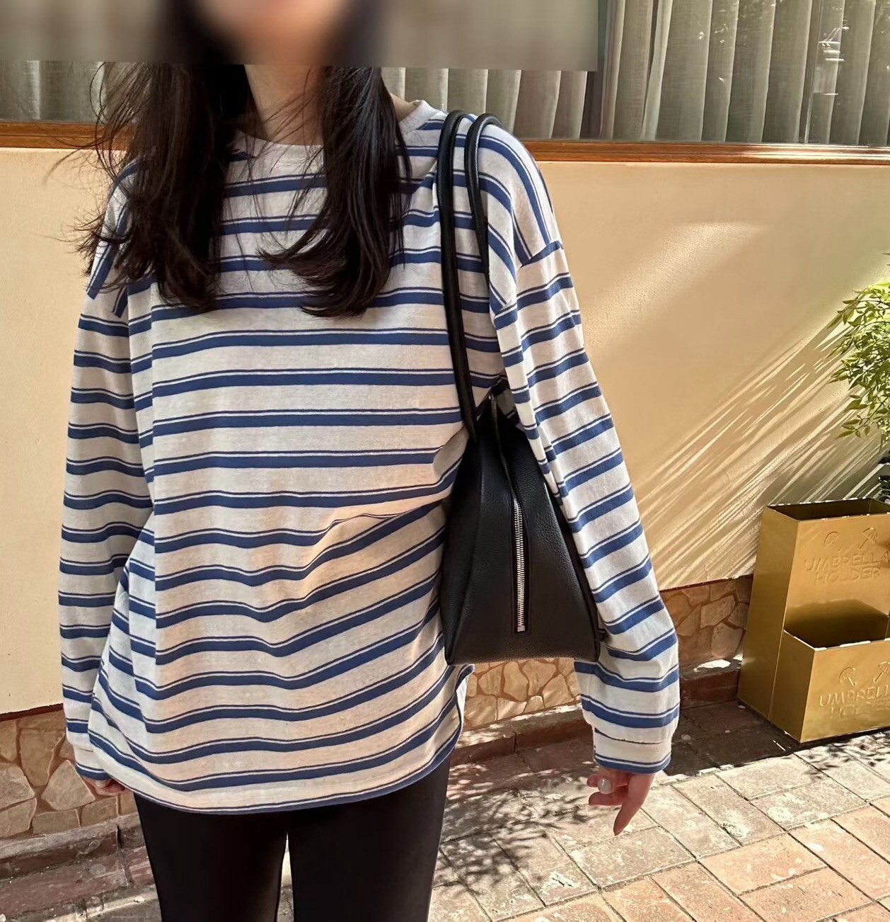 慵懶感配色寬細橫條紋圓領棉TEE / 2色