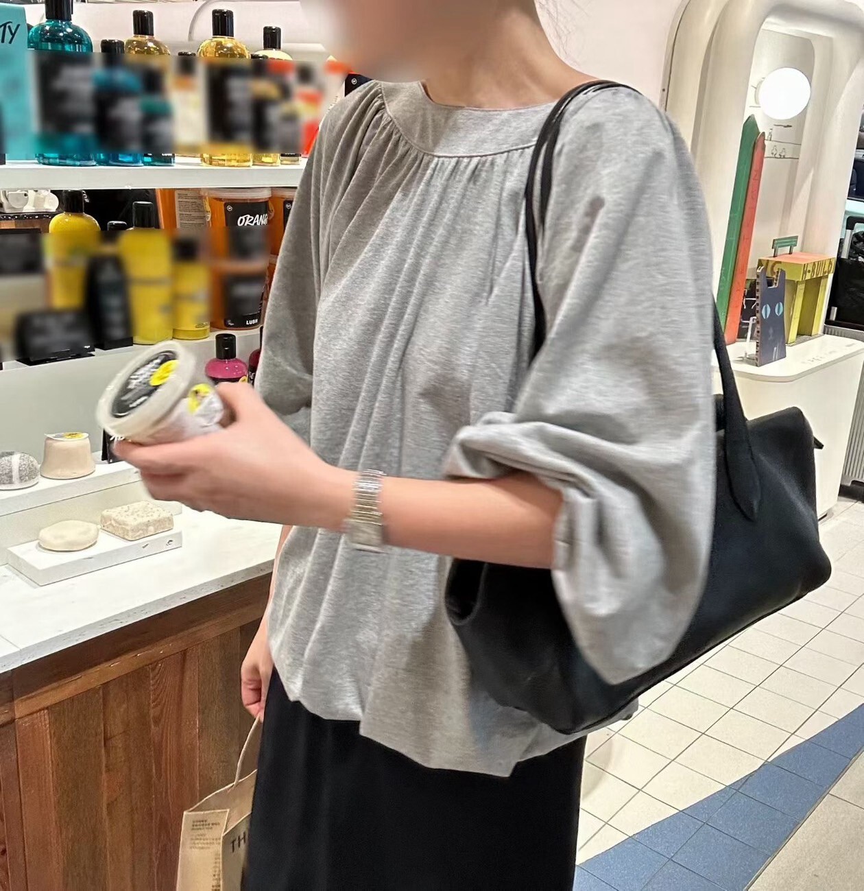 氣質感抓褶圓領澎澎袖縮腰上衣 / 3色