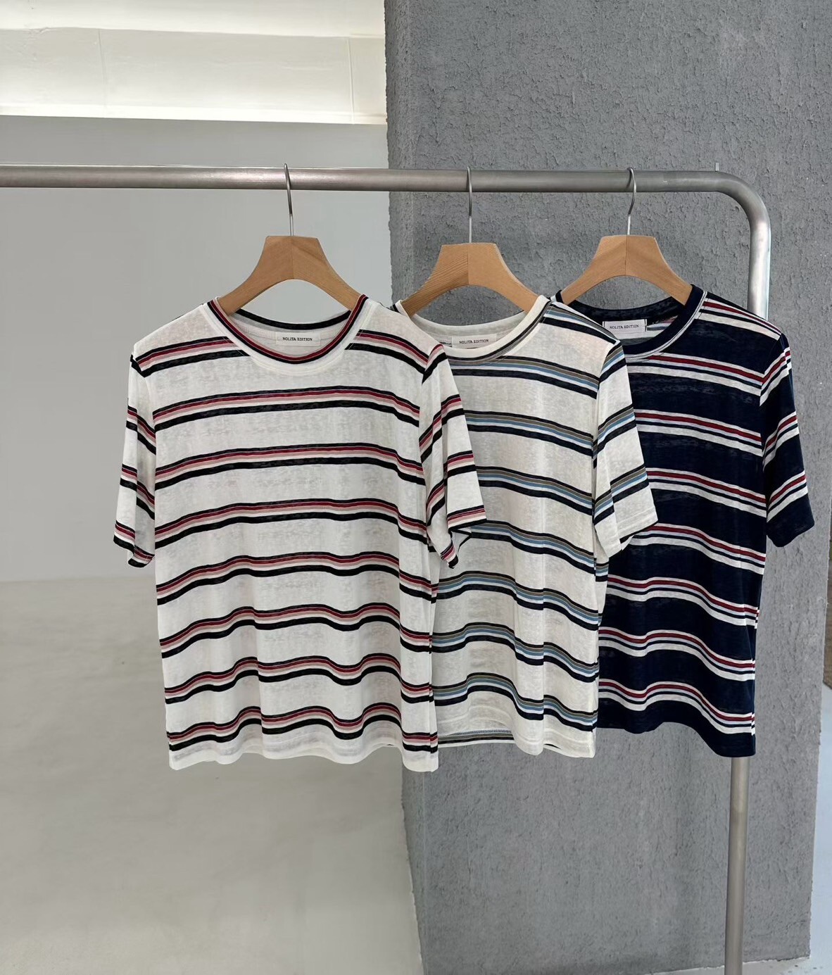 休閒感雙配色橫條紋圓領短袖棉TEE / 3色
