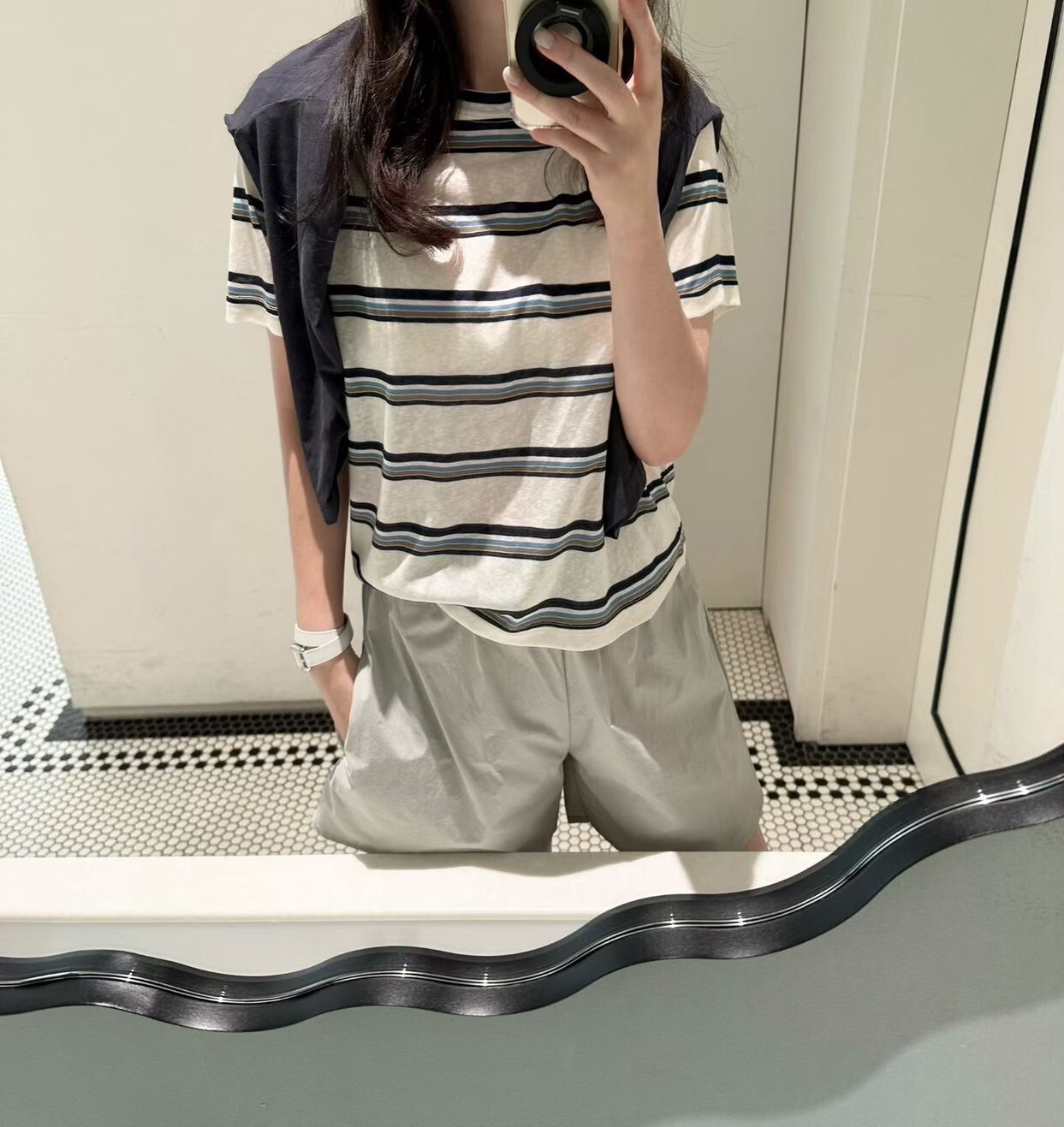 休閒感雙配色橫條紋圓領短袖棉TEE / 3色