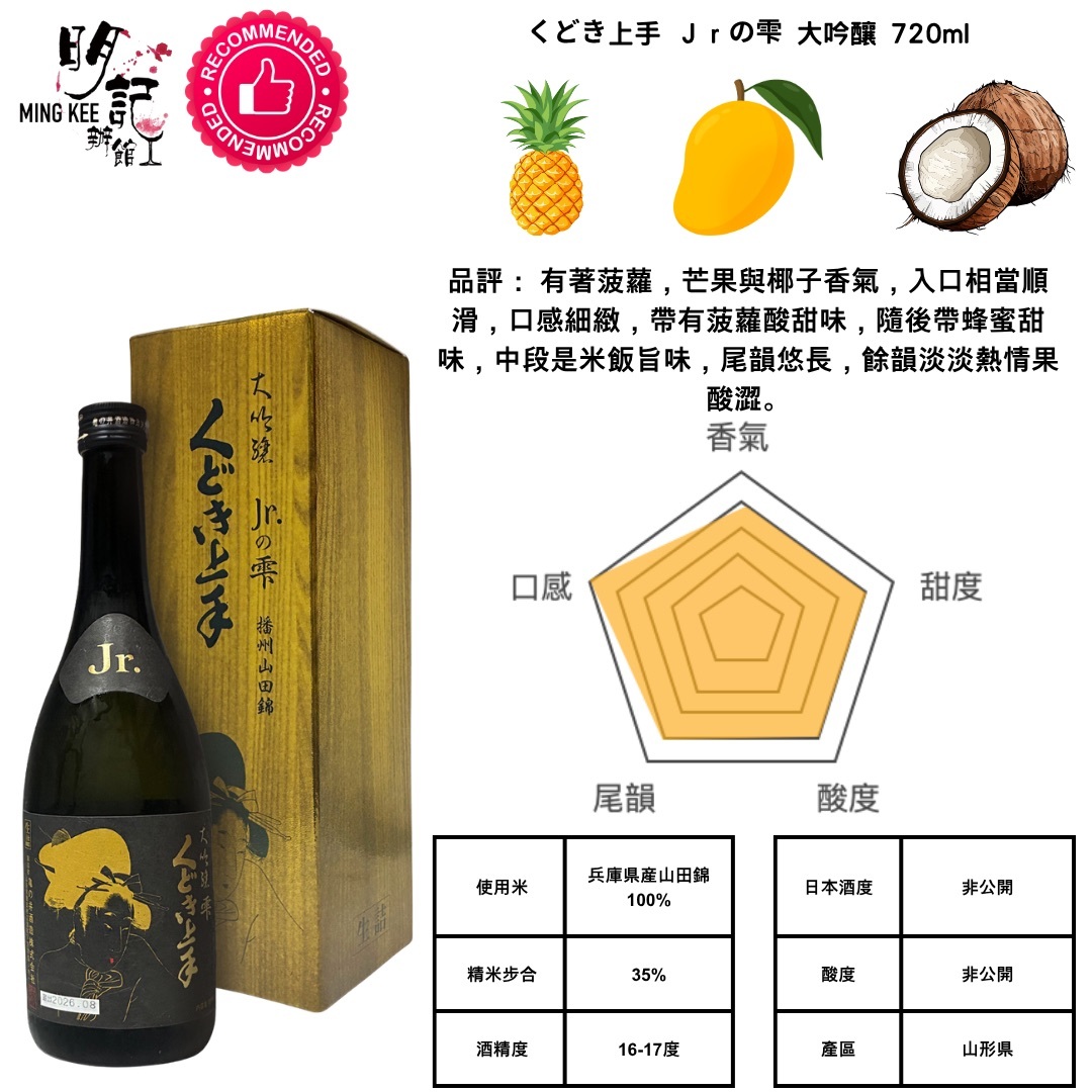 くどき上手 Jr.の雫 大吟釀 山田錦35% 生詰 720ml