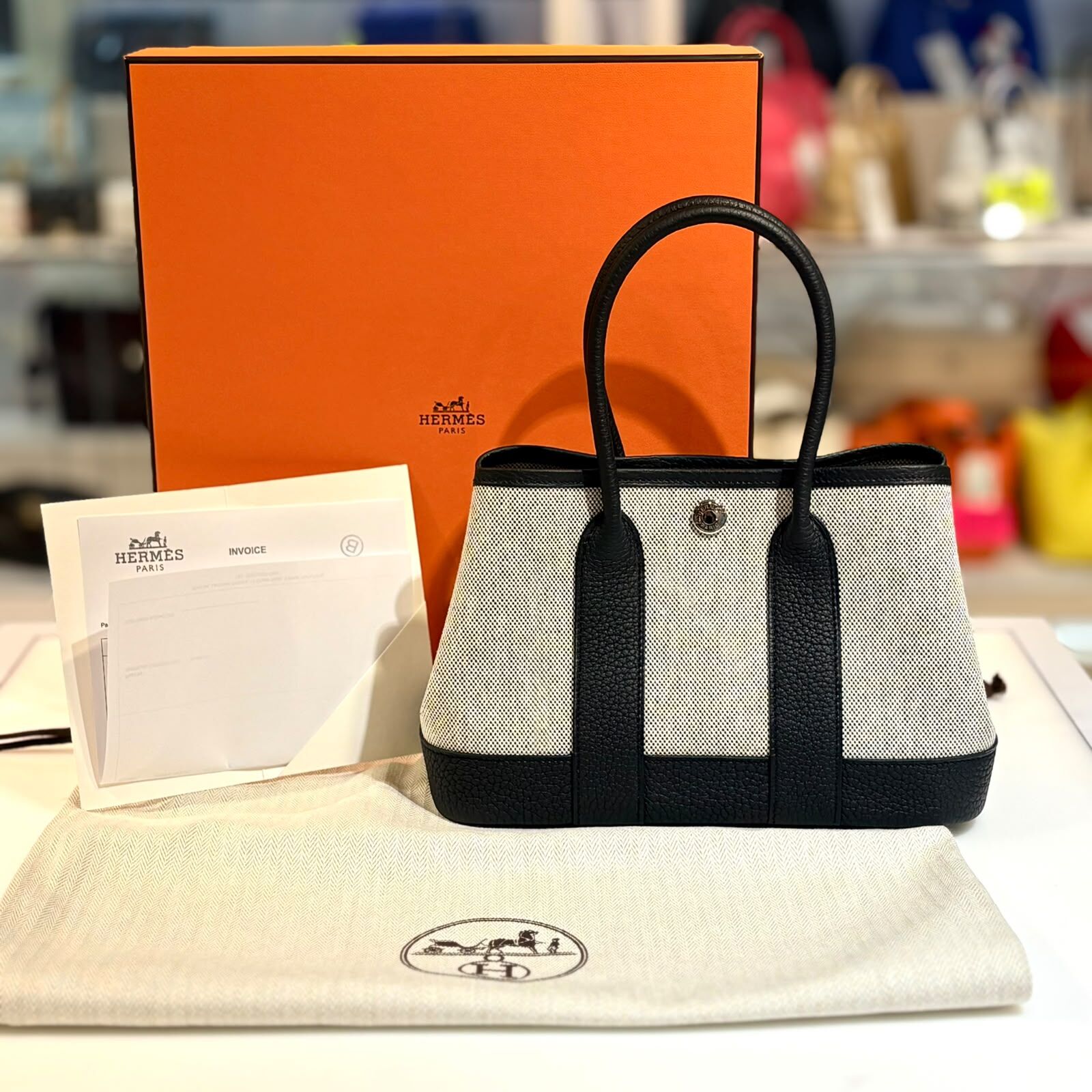 全新HERMES GARDEN PARTY 23, G刻, 黑白熊貓色, 帆布/小牛皮拼接 #BRAND NEW #MINI GP #NEO GP #香榭站正品