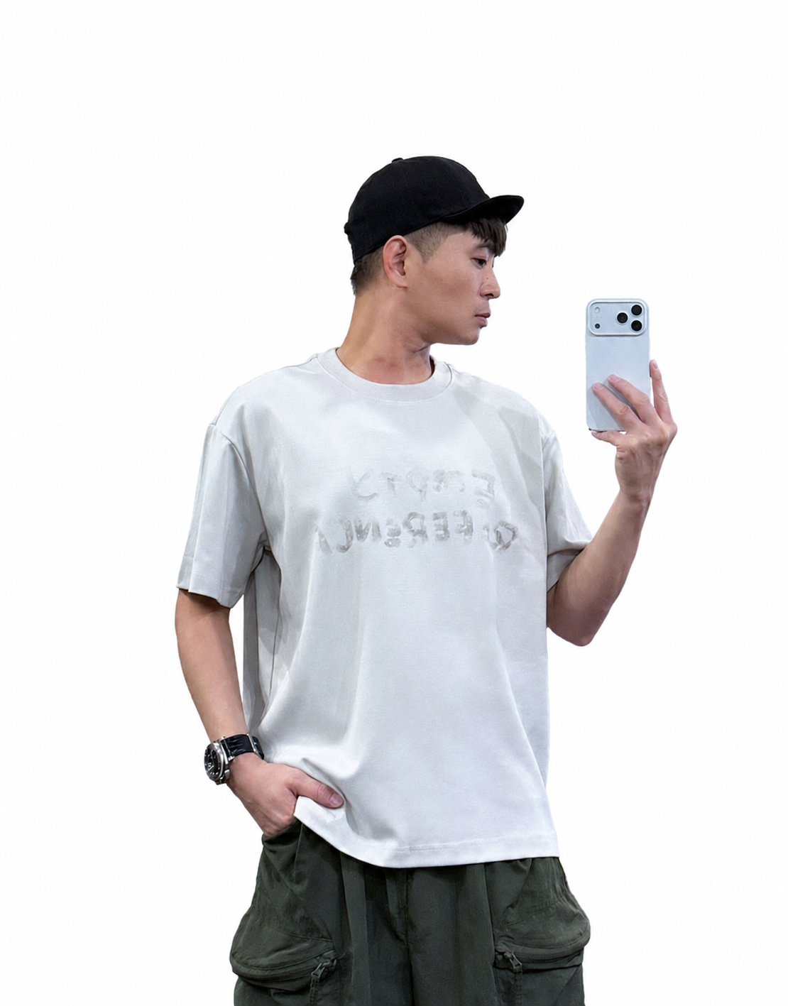 『新品上市』重磅手繪英字殘影短T(NOF2604Z8130)-灰卡其