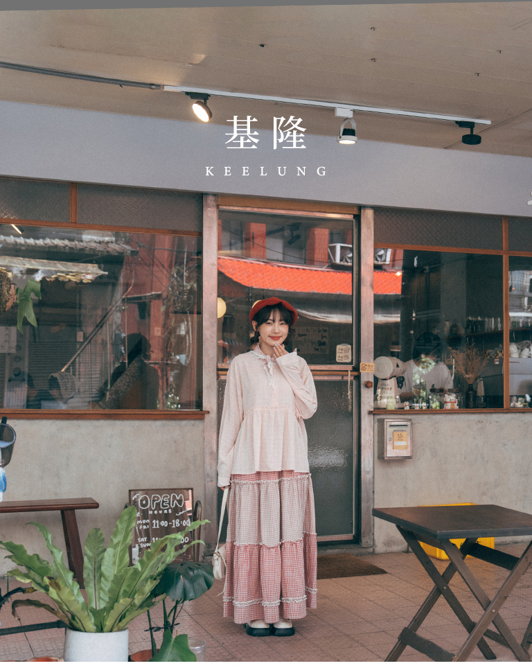 Simple sheer plaid long-sleeved shirt with a mandarin collar - Apricot【01025857】in stock+pre-order