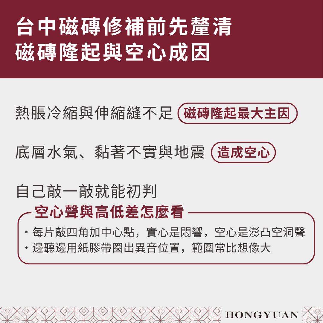 磁磚隆起與空心成因