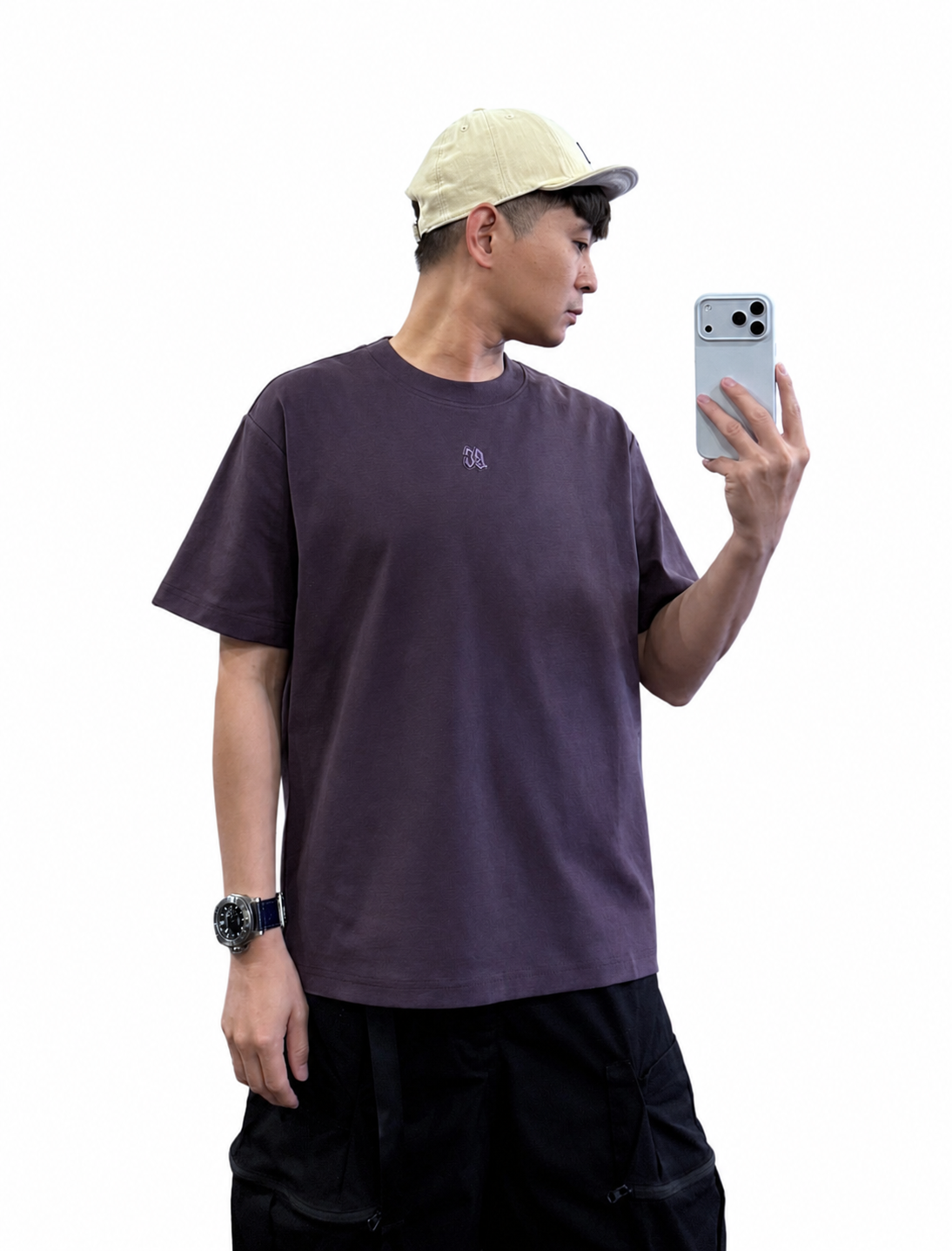 『新品上市』重磅B暗紋刺繡字標短T(NOF2604Z8062)-紫