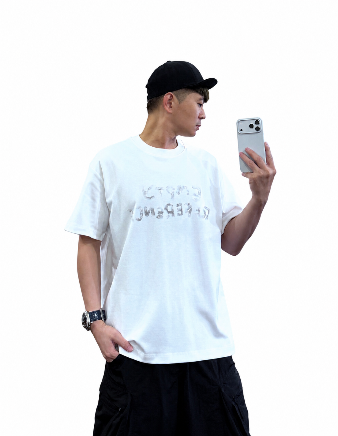 『新品上市』重磅手繪英字殘影短T(NOF2604Z8130)-白