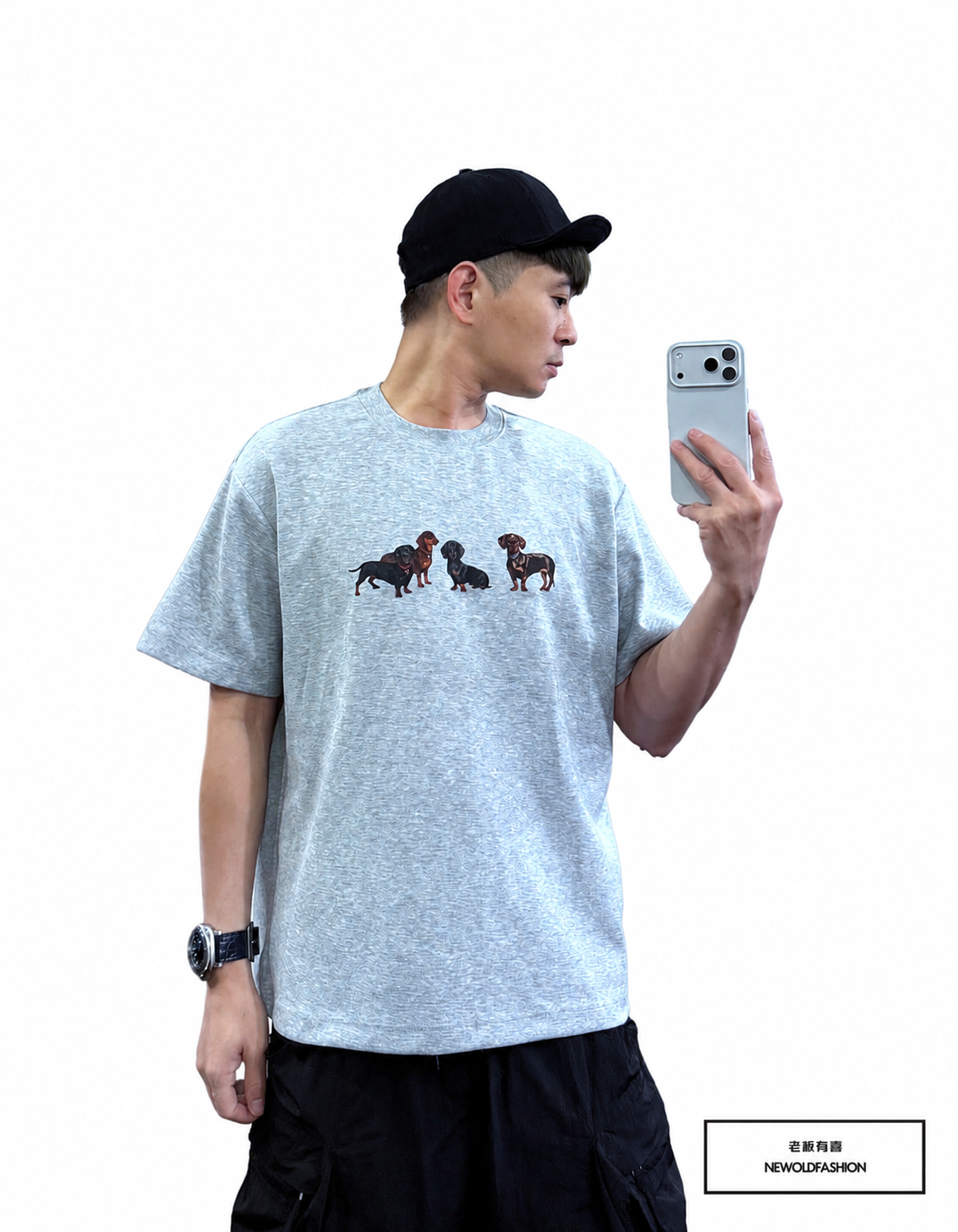 『新品上市』重磅夜色犬影短T(NOF2604Z8036)-淺灰