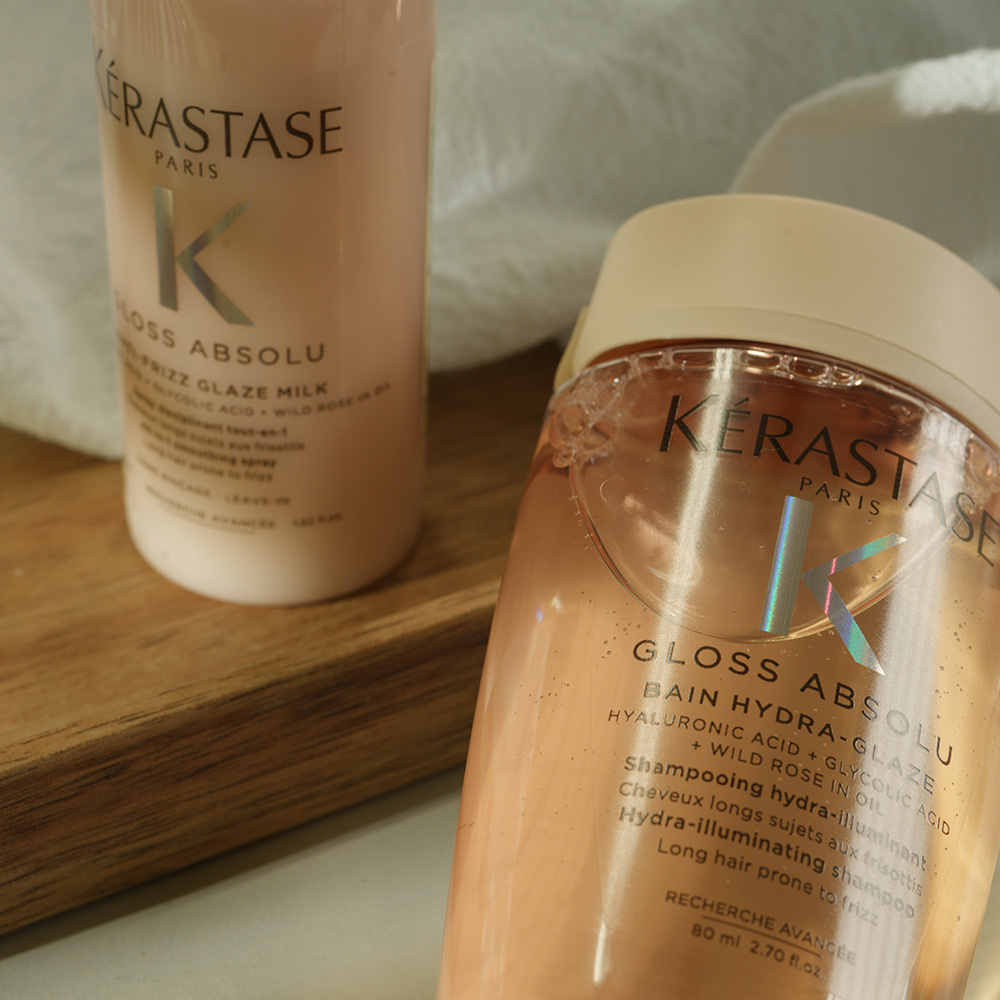 Kérastase Gloss Absolu Trio for Glossy Hair, Glaze Drops Shampoo & Anti-Frizz Glaze Milk
