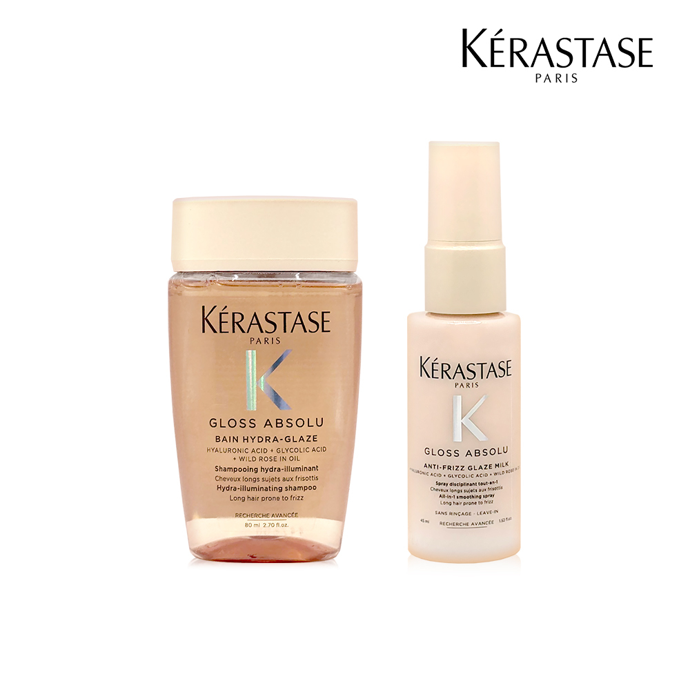 Kérastase Gloss Absolu Trio for Glossy Hair, Glaze Drops Shampoo & Anti-Frizz Glaze Milk