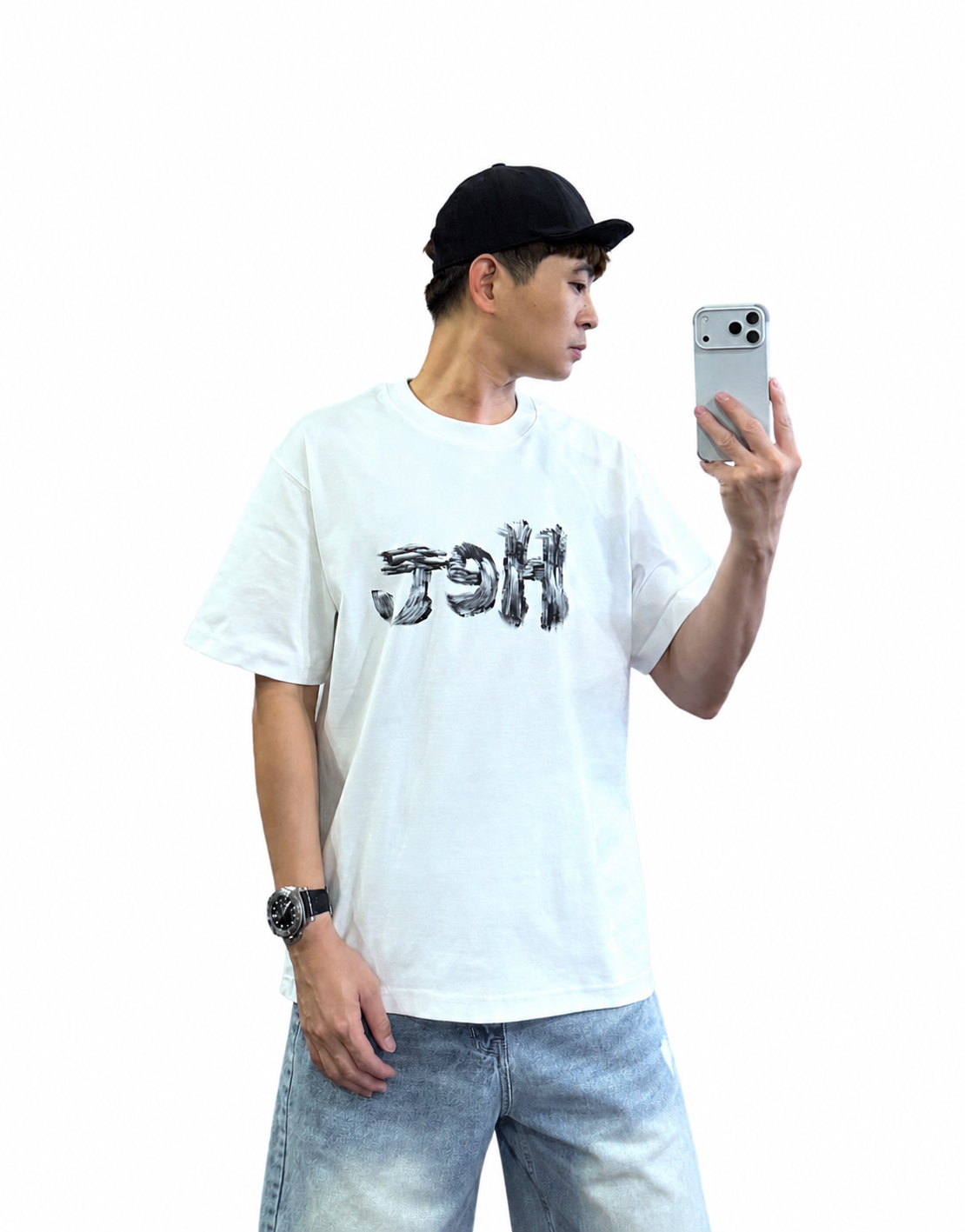 『新品上市』重磅重影水墨HeJ短T(NOF260562803)-白