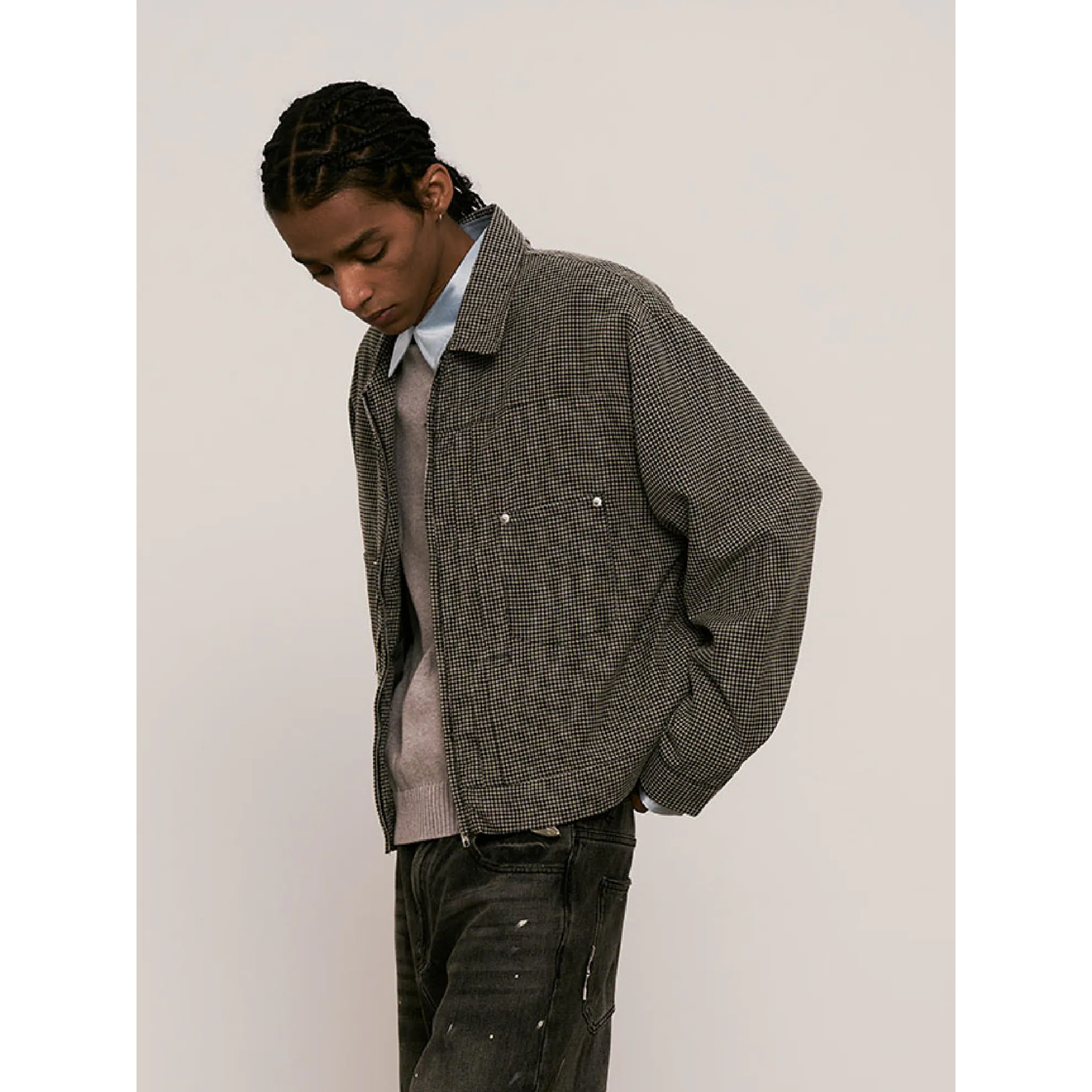 SENSE Embroidered Plaid Jacket [M25-49]