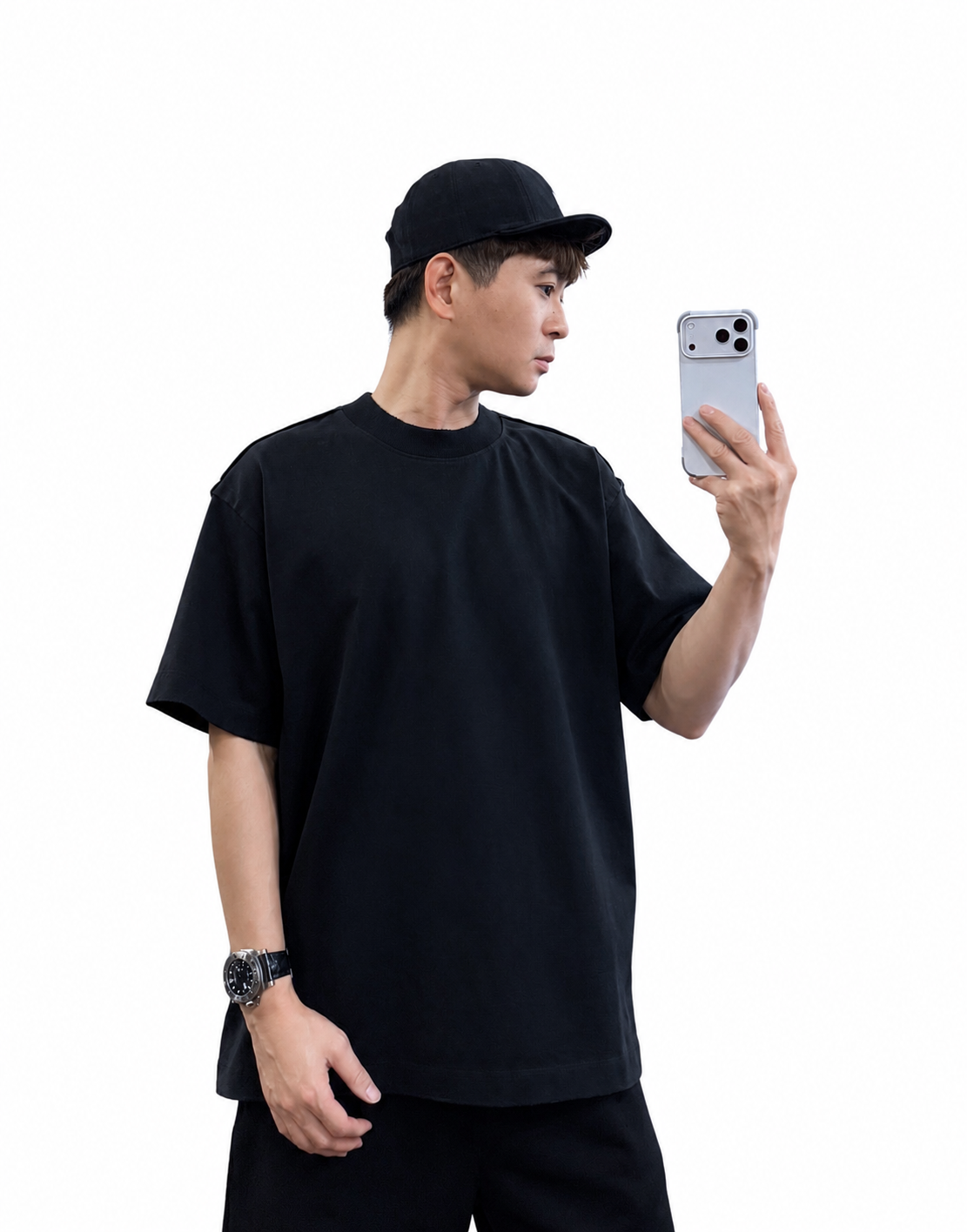 『新品上市』重磅微刷拼接全素短T(NOF26051397)-黑