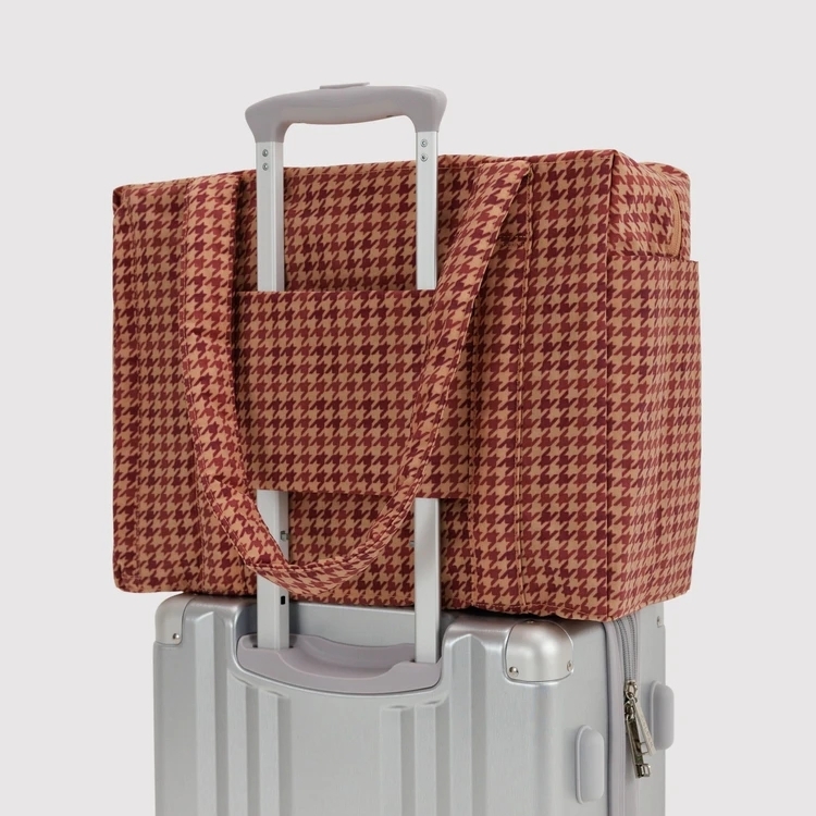 美國 BAGGU 尼龍登機旅行托特包 千鳥格 黃棕 (S)