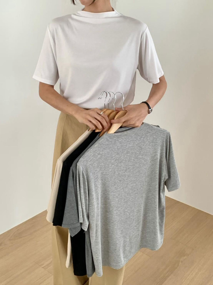 舒服有型★柔滑小立領素色短袖上衣