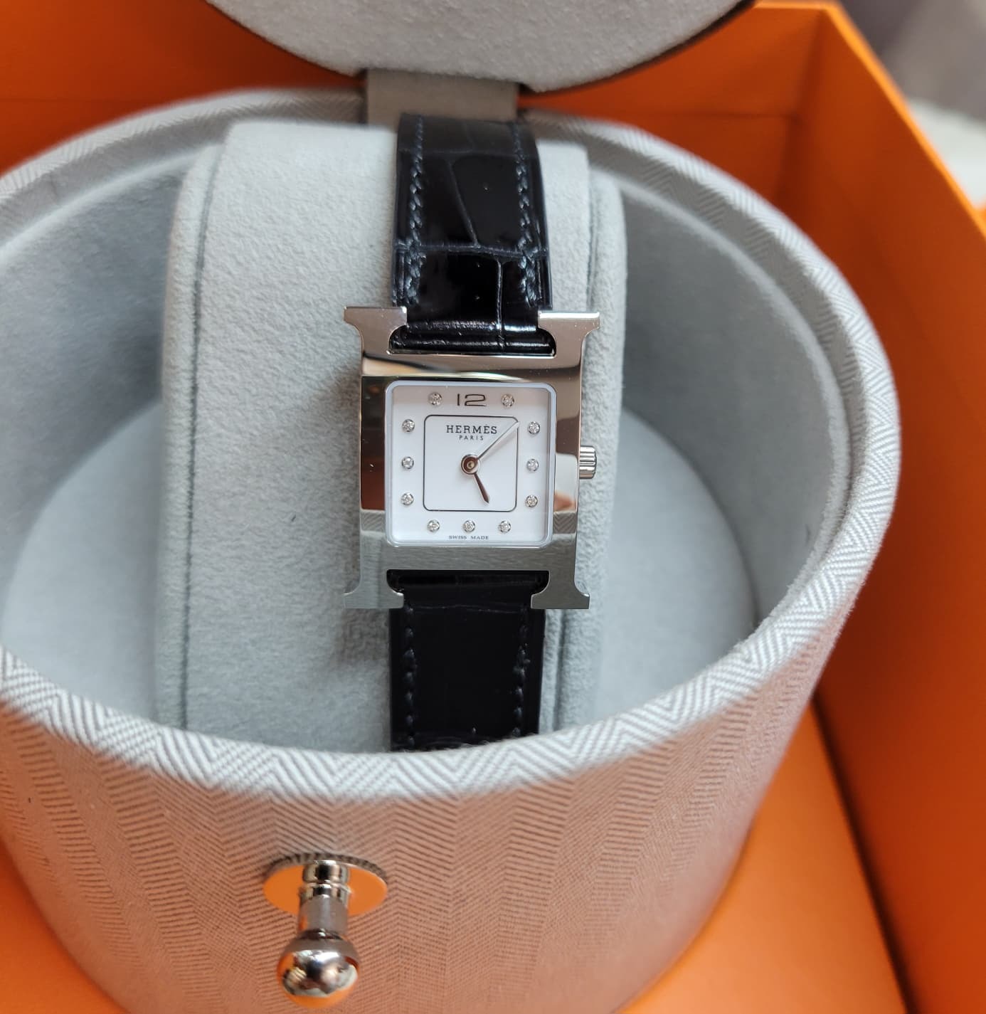 Hermes heure H watch NOIR CK SMALL MODEL alligator