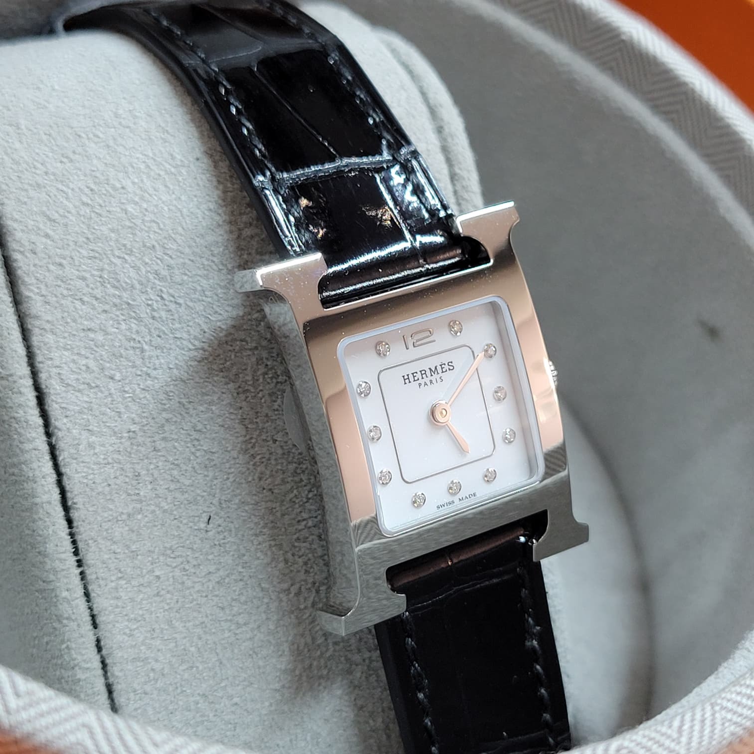 Hermes heure H watch NOIR CK SMALL MODEL alligator