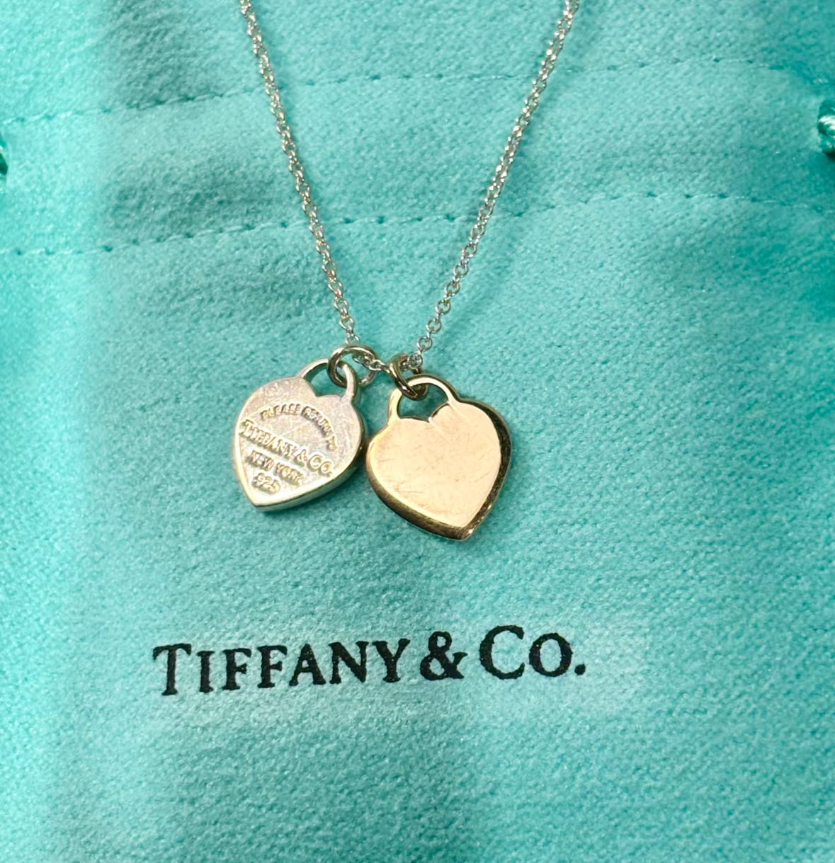 Tiffany & Co. Return to Tiffany 系列 迷你 雙心銀飾吊墜 925 銀項鏈 銀色
