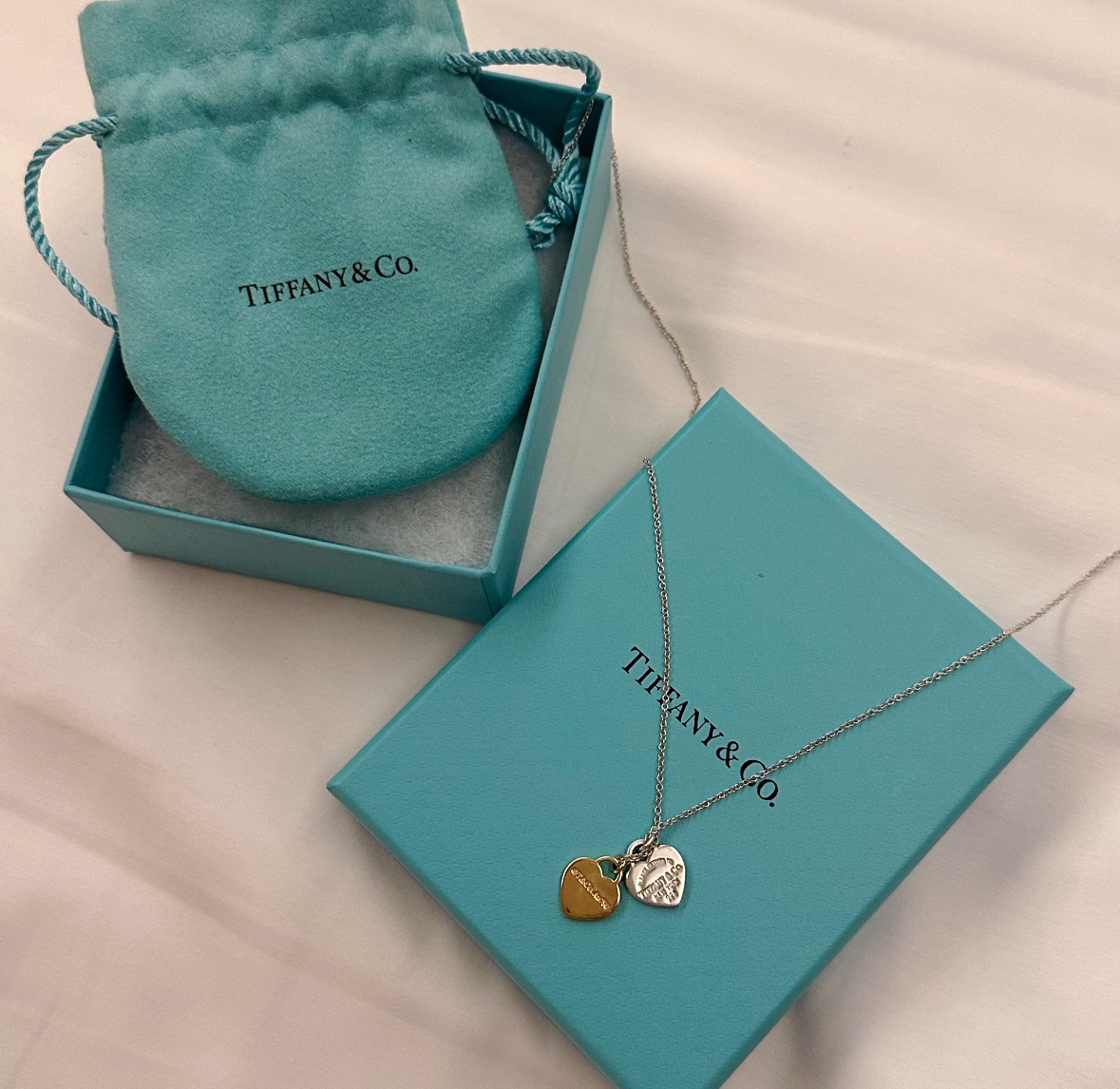 Tiffany & Co. Return to Tiffany 系列 迷你 雙心銀飾吊墜 925 銀項鏈 銀色