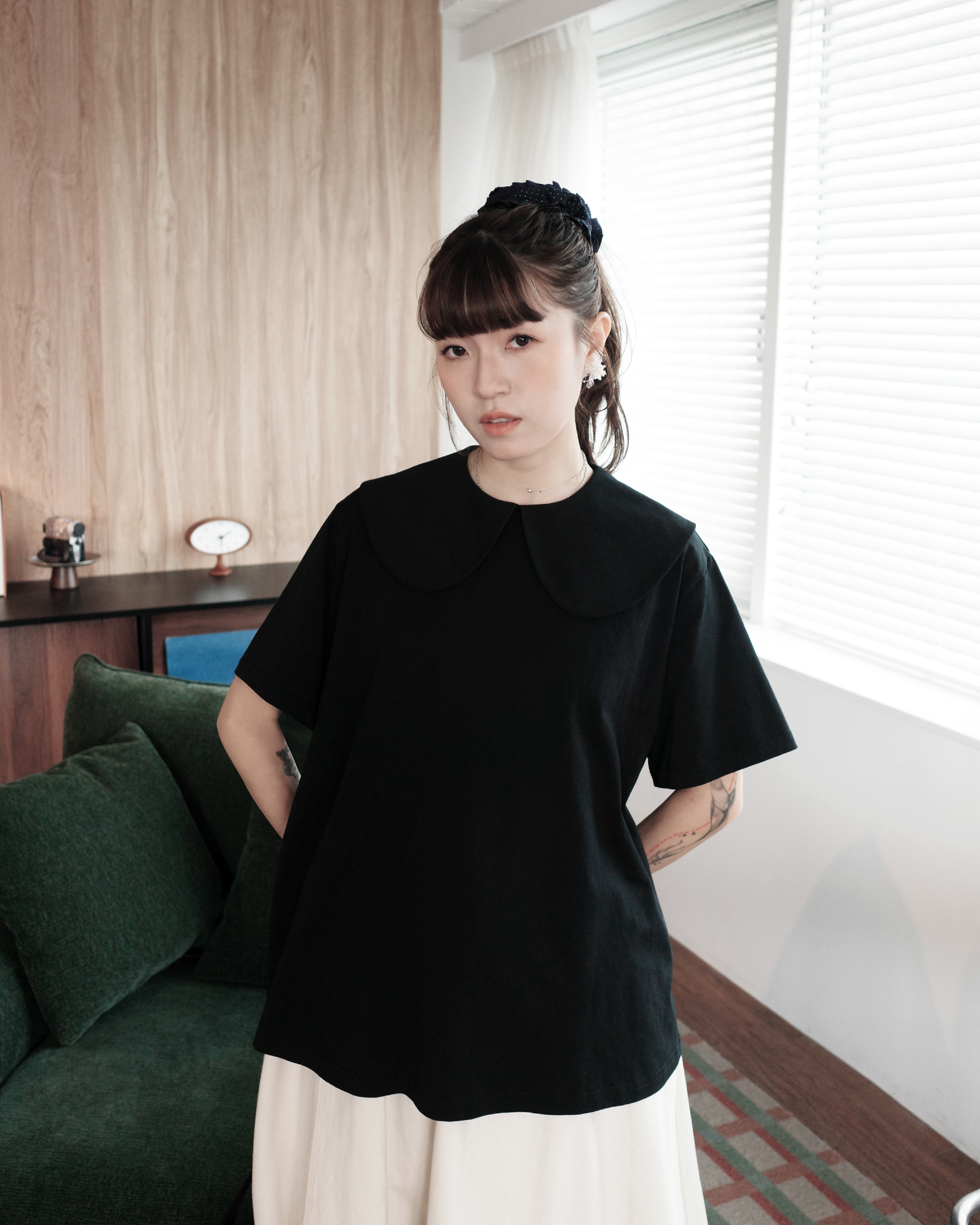 【 Kiki.co made 】Simple Collar Top - Black 預覽