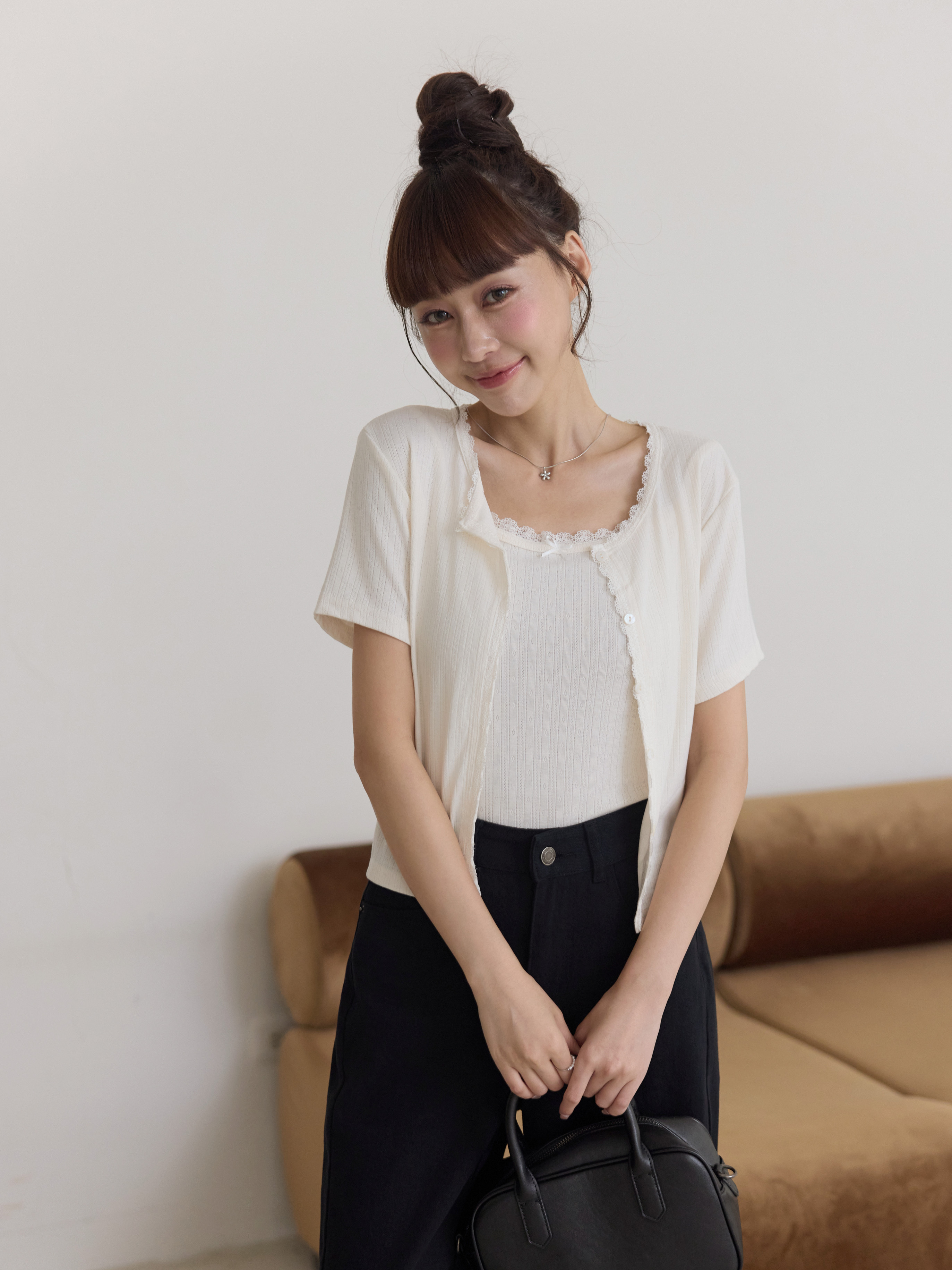 細肩蕾絲邊背心SET