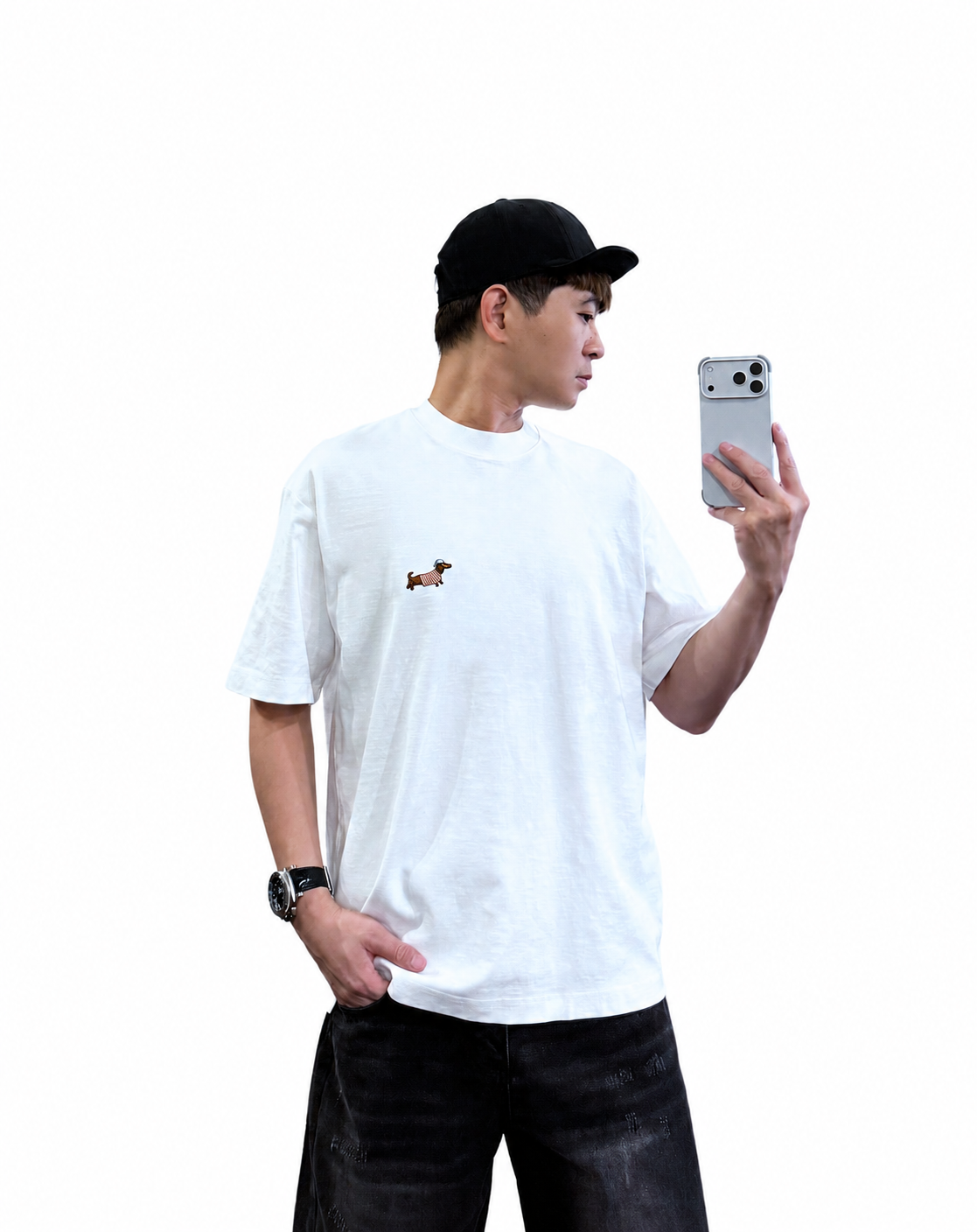 『新品上市』重磅漫步小狗刺繡短T(NOF2605582698)-白