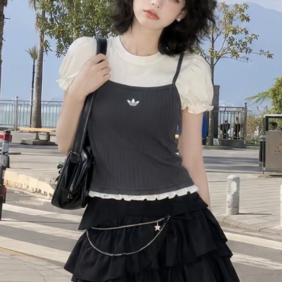 ADIDAS ORIGINALS SLIM TEE 深灰 公主袖 泡泡袖 修身 休閒 LI5117