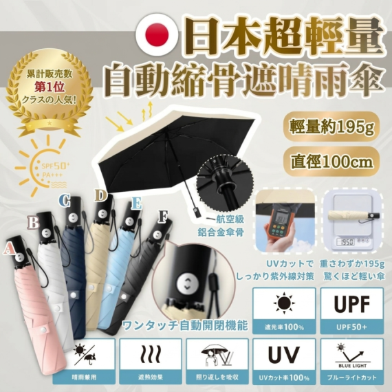 包郵優惠 日本大人氣超輕晴雨自動傘 #2608
