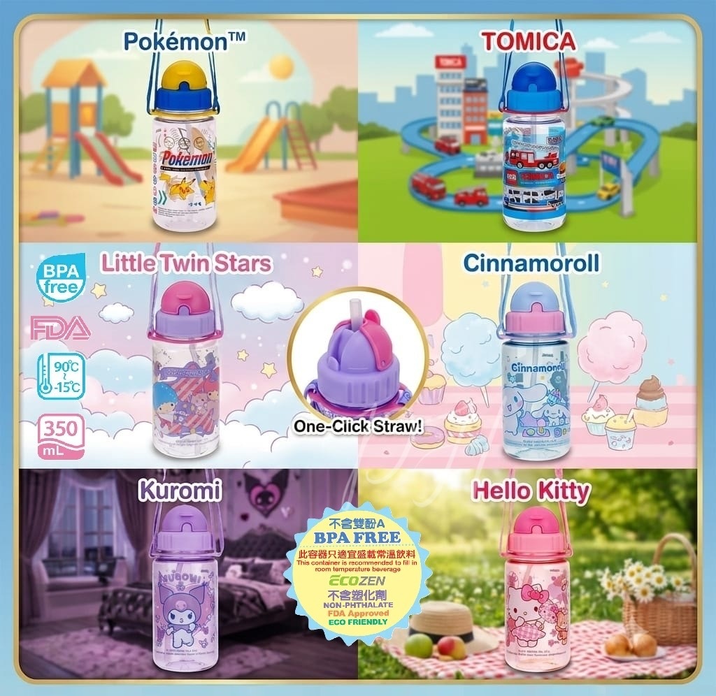 🟡港版卡通兒童膠水樽連飲管及頸繩 350ml🟡 -2600647-260828