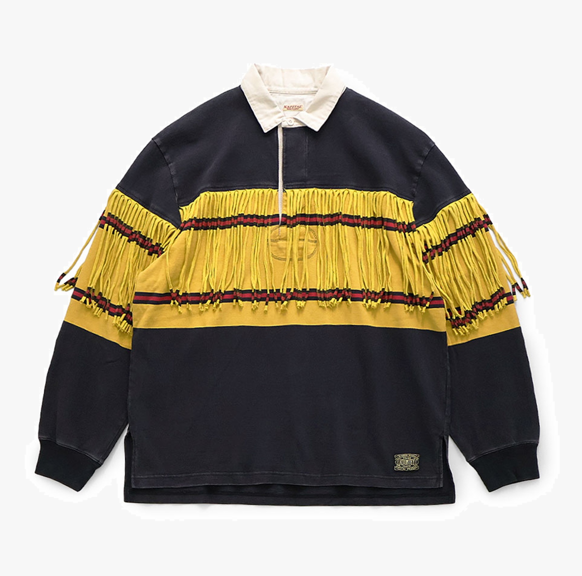 KAPITAL 2026 16/ Panel Border Jersey FRINGE RUGBY SHIRT - PRE ORDER ITEM (預訂中)