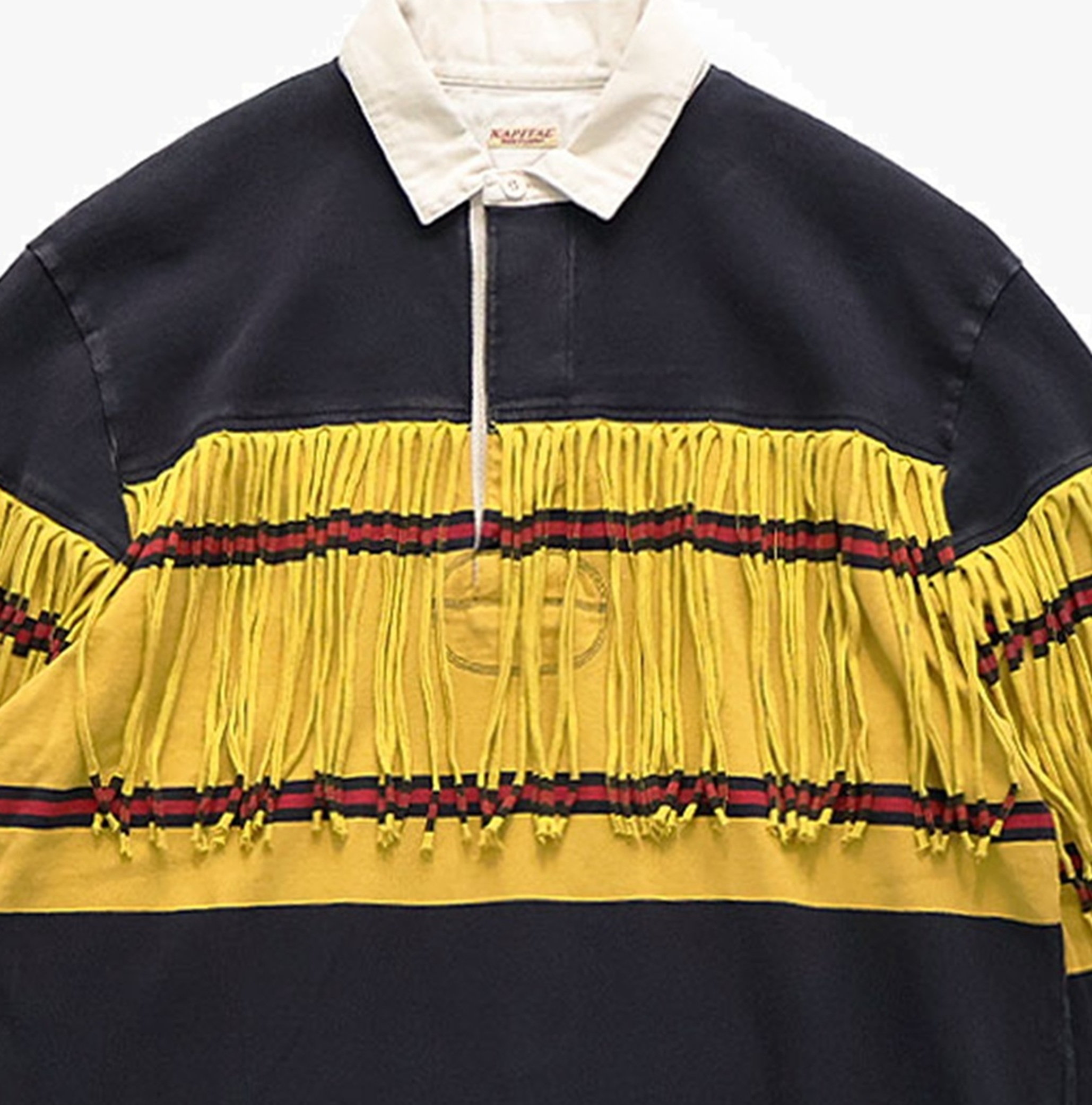 KAPITAL 2026 16/ Panel Border Jersey FRINGE RUGBY SHIRT - PRE ORDER ITEM (預訂中)
