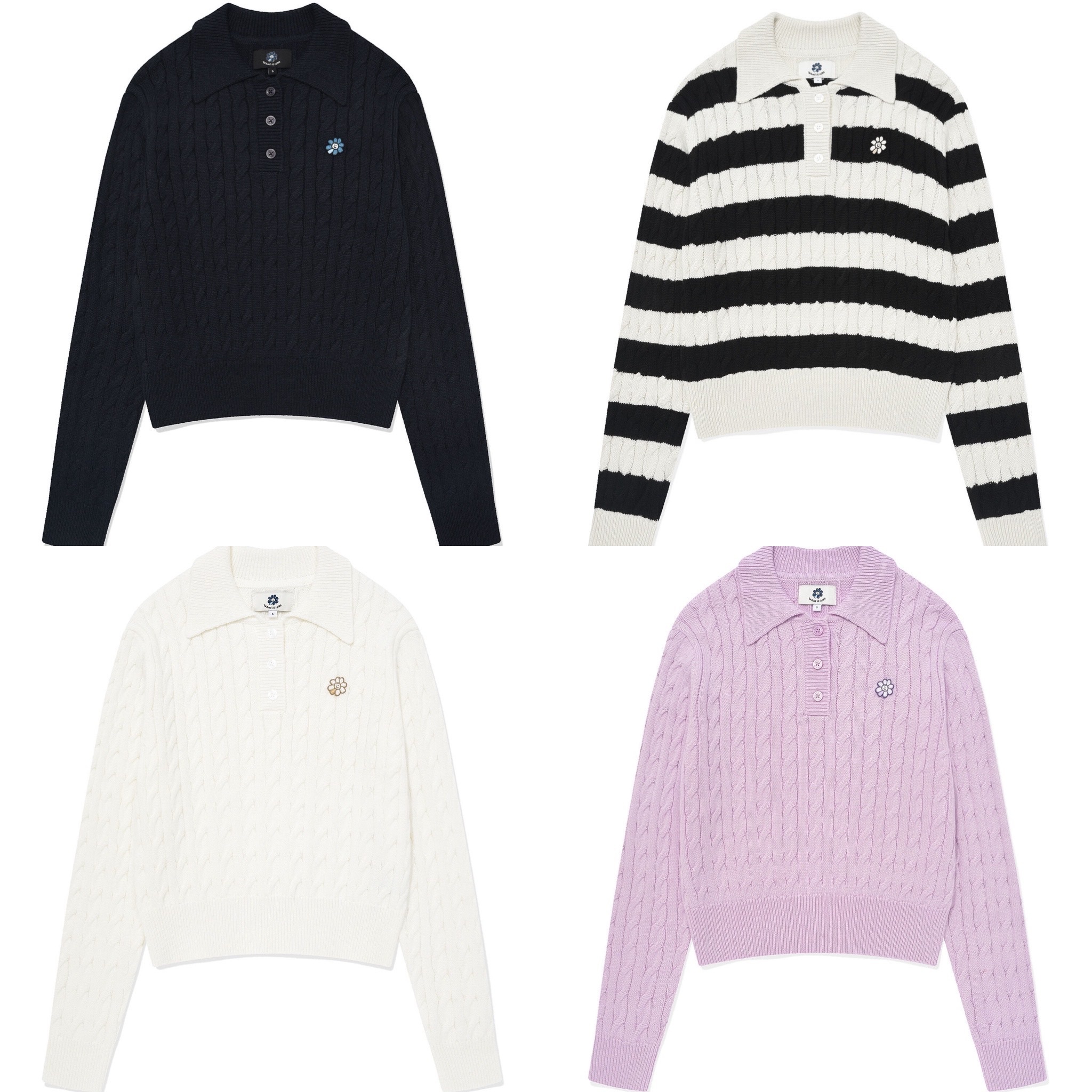 【30/8截單！限時優惠預訂】韓國 WHAT IT ISN'T WOMEN FLORY WAPPEN BUTTON UP COLLAR KNIT（4色）