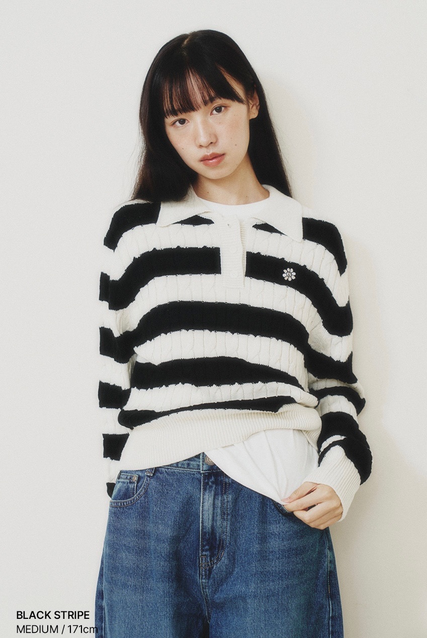 【30/8截單！限時優惠預訂】韓國 WHAT IT ISN'T WOMEN FLORY WAPPEN BUTTON UP COLLAR KNIT（4色）