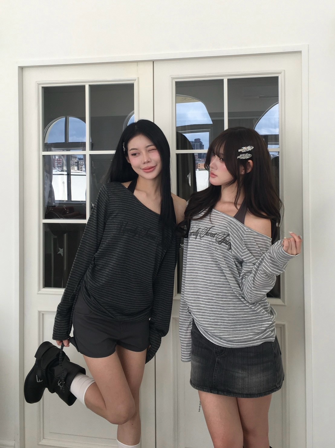 細條紋霧感薄長t+背心