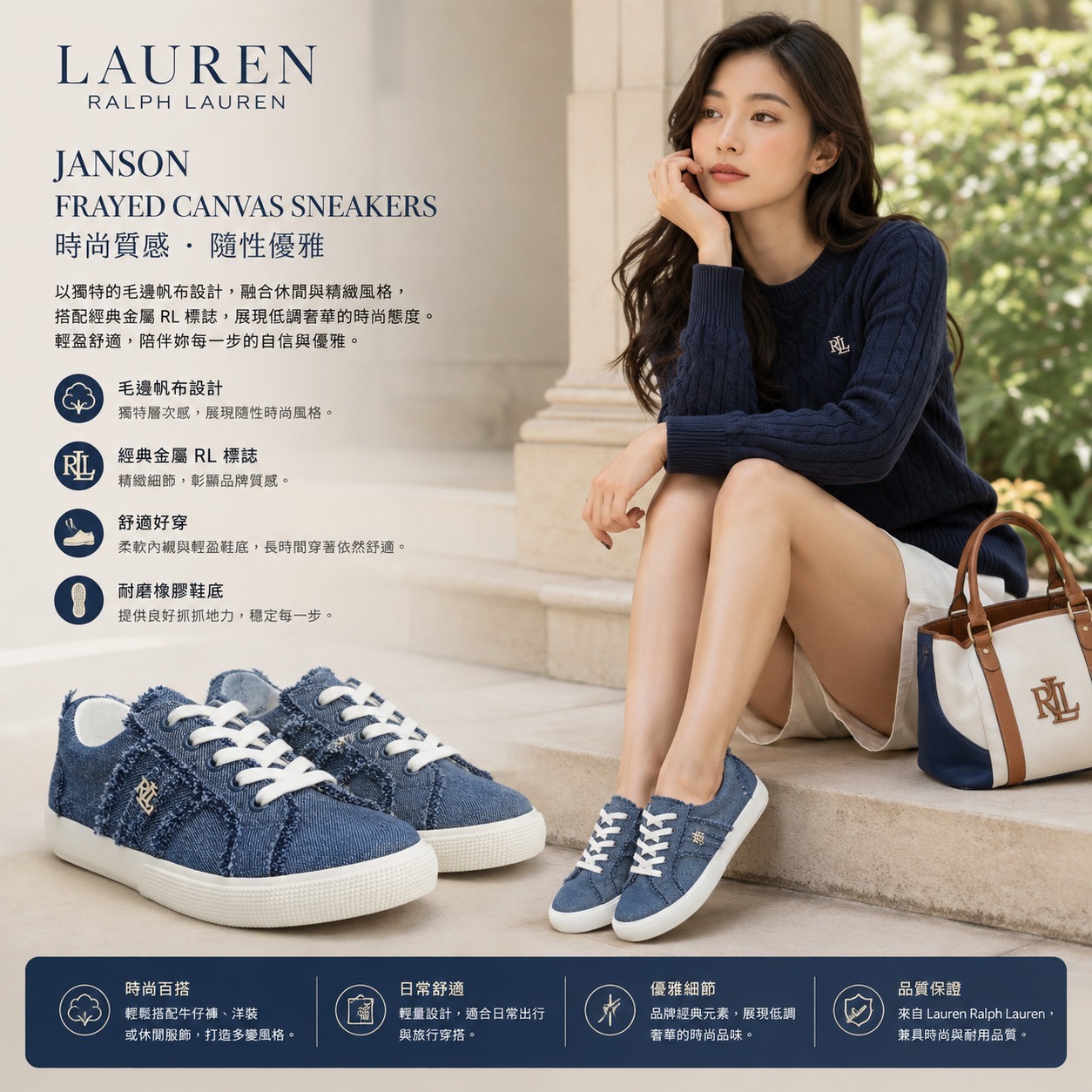 【預購】Lauren Ralph Lauren H082585 女裝Janson 牛仔款運動鞋