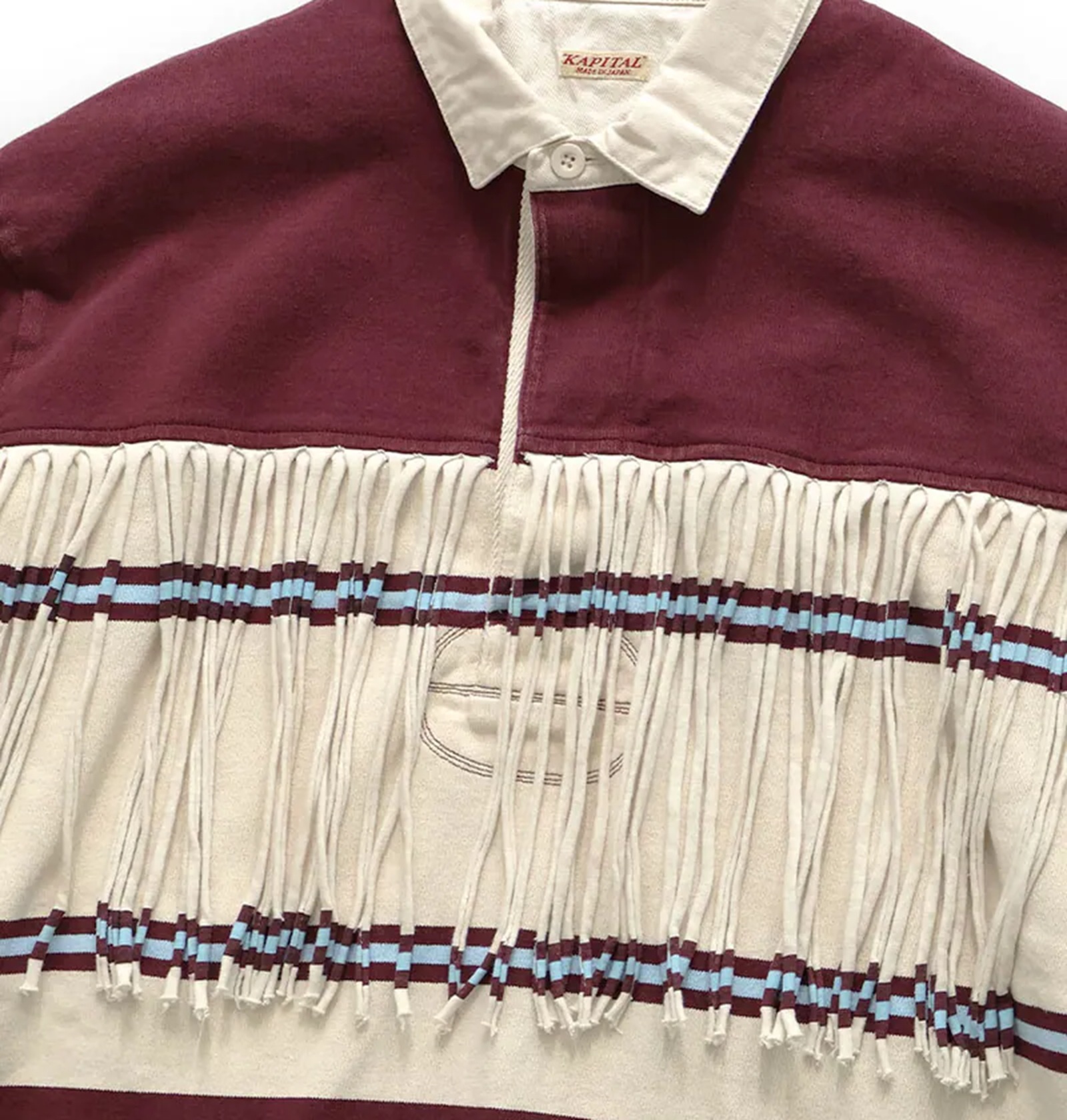 KAPITAL 2026 16/ Panel Border Jersey FRINGE RUGBY SHIRT - BURGUNDY PRE ORDER ITEM (預訂中)