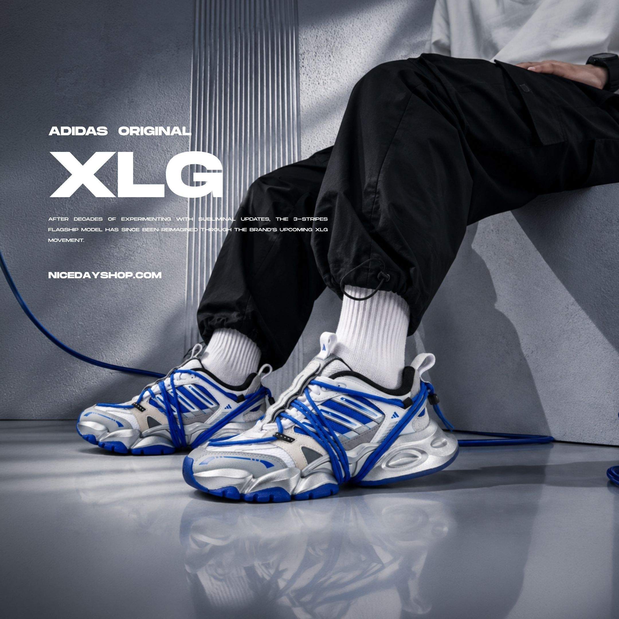 NICEDAY 代購 Adidas XLG Runner 2.0 藍白 白藍 皇家藍 藍色 閃電藍 巴黎世家 鞋帶 LA7035