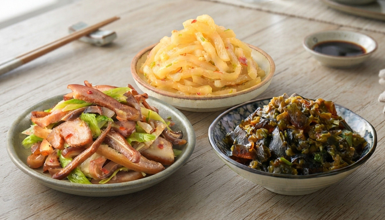 協發行泡菜產品-老饕蒜苗豬、老饕拌菜頭、催淚皮蛋辣椒居家餐桌擺盤